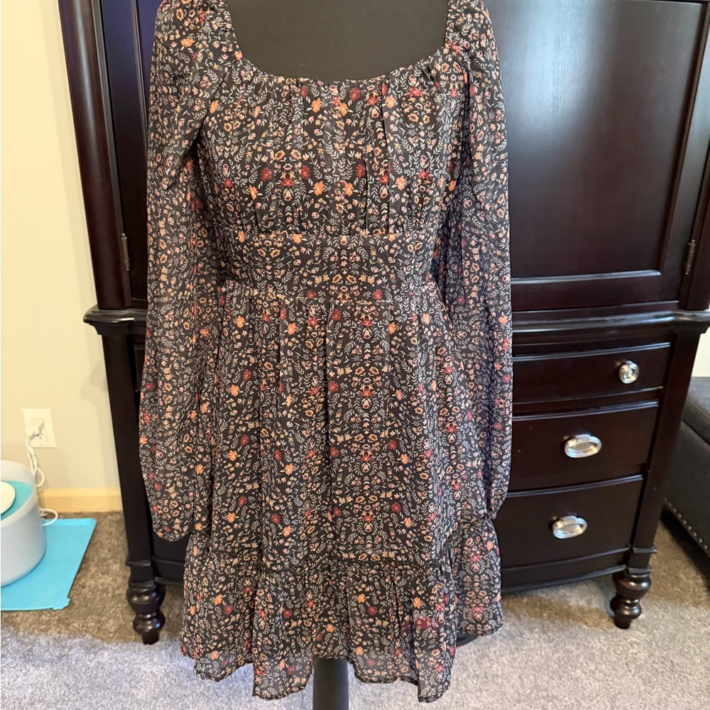 Altar'd State Navy and Red Floral Long Sleeve Dress